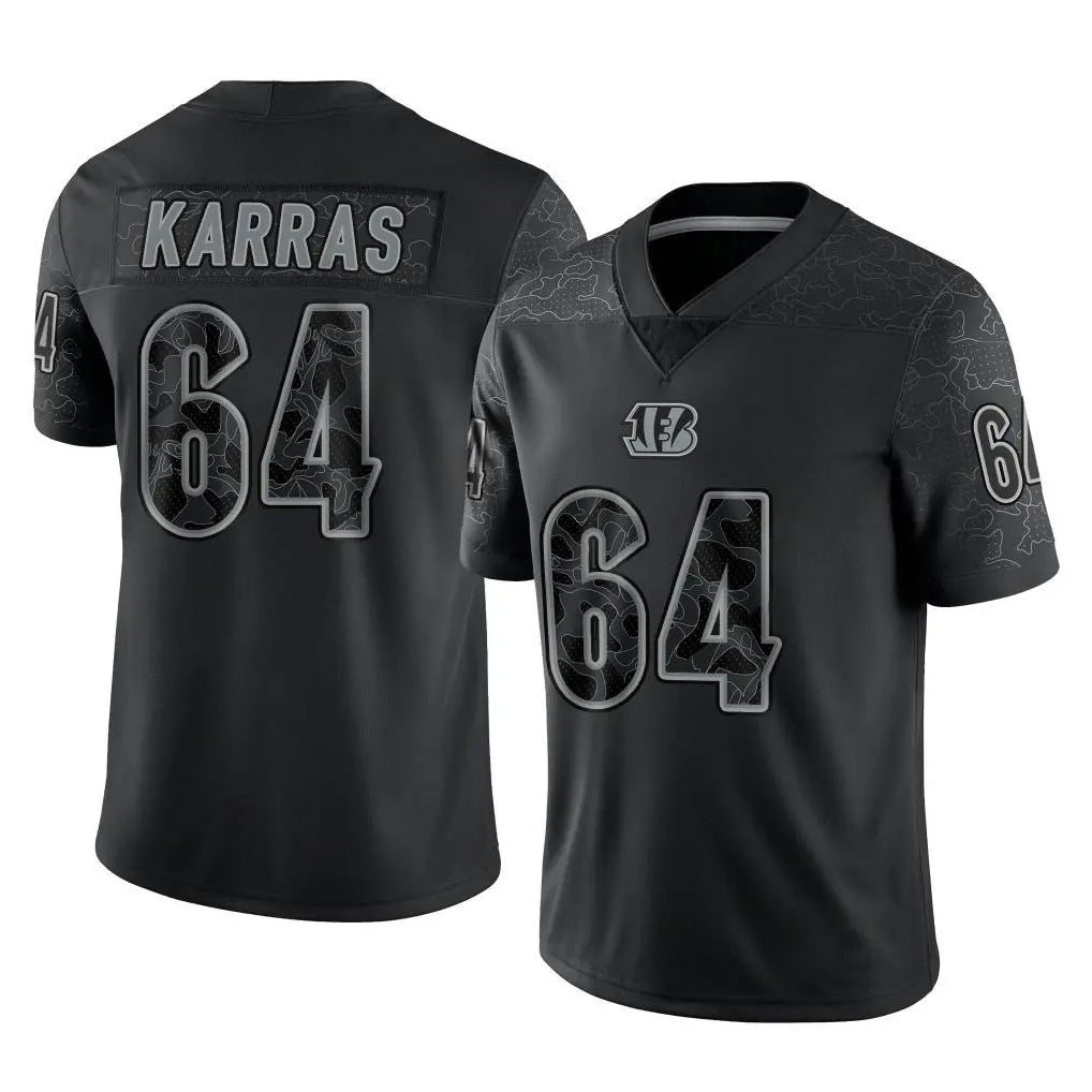 C.Bengals #64 Ted Karras Player Black Reflective Limited Game Mdoa Stitched Jerseys