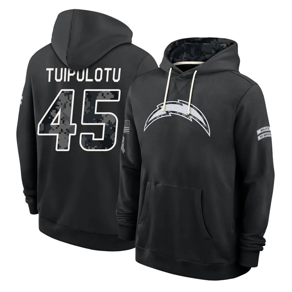 LA.Chargers #45 Tuli Tuipulotu Player 2026 Black Logo Pullover Hoodies Limited Game Stitched Jerseys