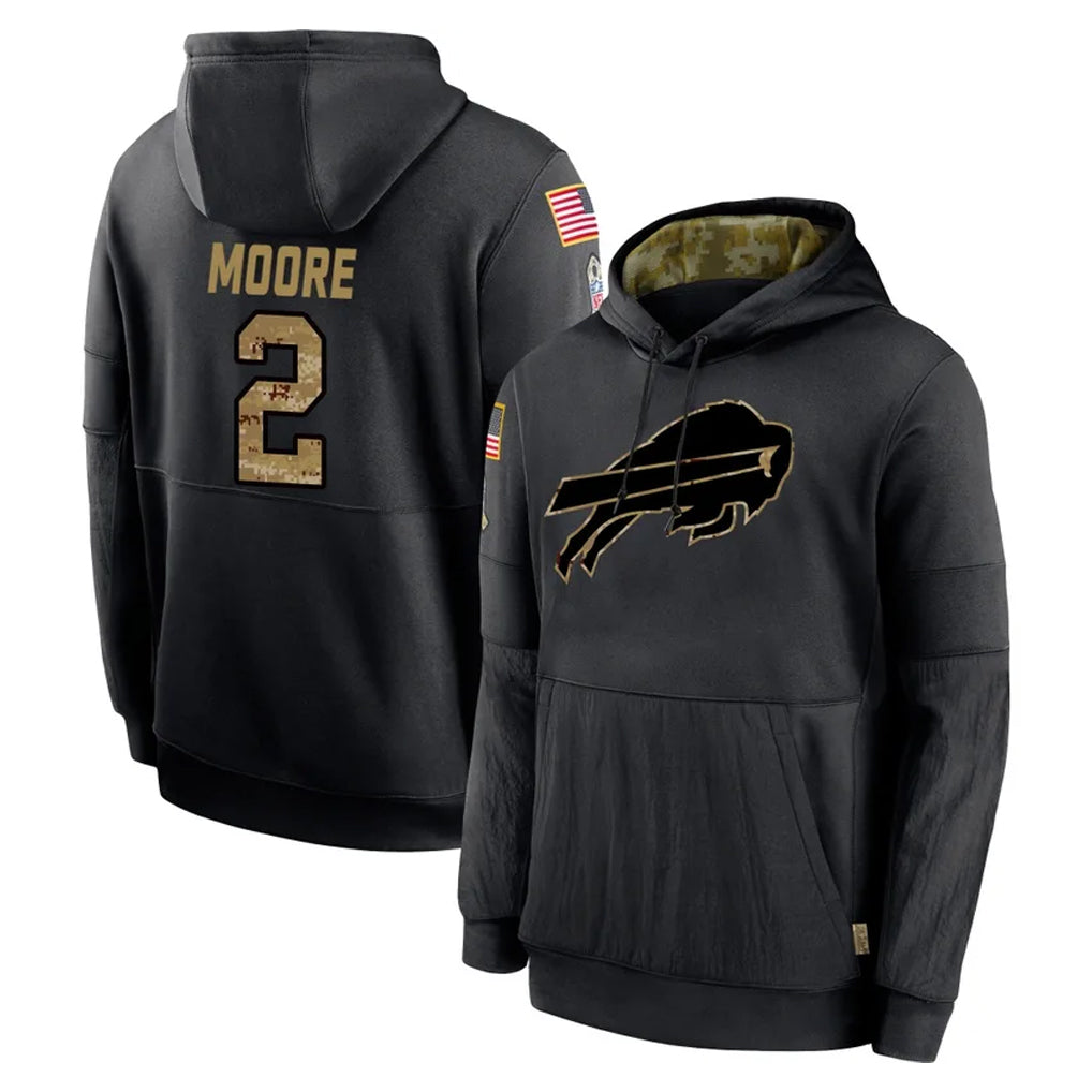 B.Bills #2 DJ Moore Player Black Salute to Service Hoodies Mdoa Stitched Jersey