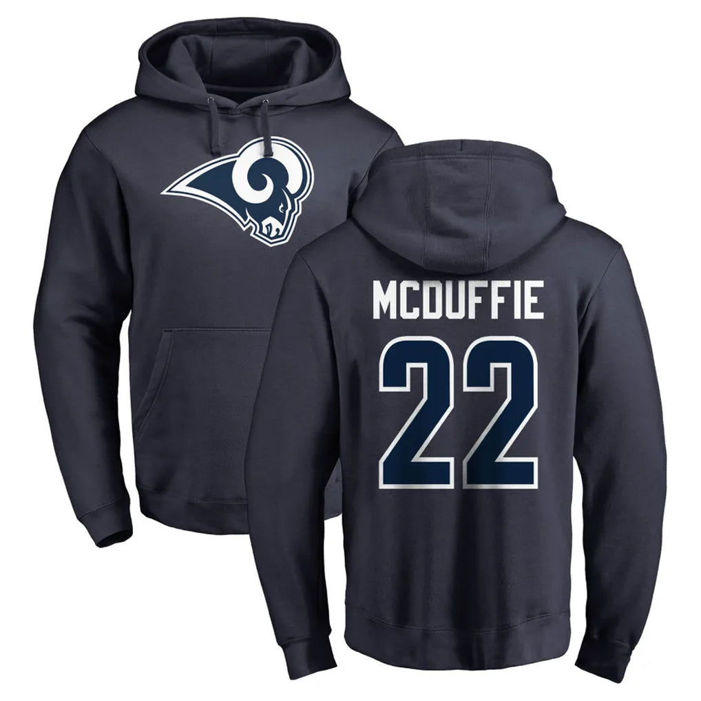 LA.Rams #22 Trent McDuffie Player Navy Pullover Hoodie Limited Game Mdoa Stitched Jerseys