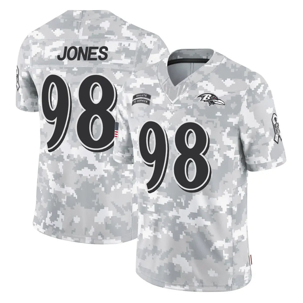 B.Ravens #98 Travis Jones Player Arctic Camo Salute to Service Limited Mdoa Stitched Jerseys