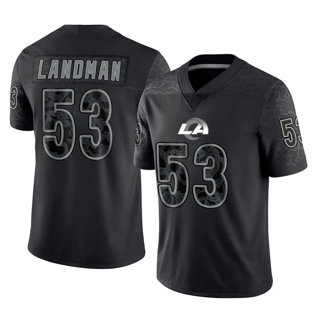 LA.Rams #53 Nate Landman Player Black Limited Reflective Home Game Mdoa Stitched Jerseys