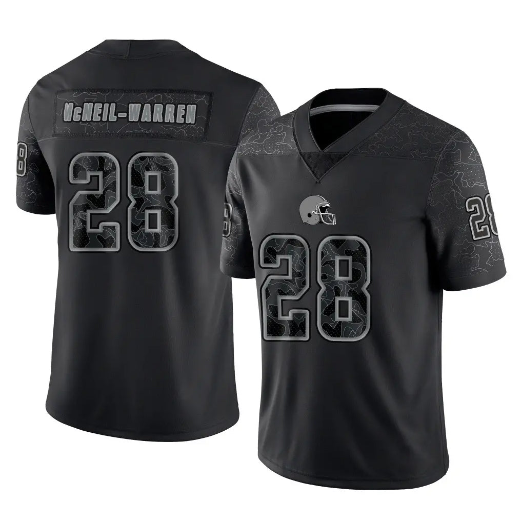 C.Browns #28 Emmanuel McNeil-Warren Player Black Reflective Home Game Mdoa Stitched Jerseys