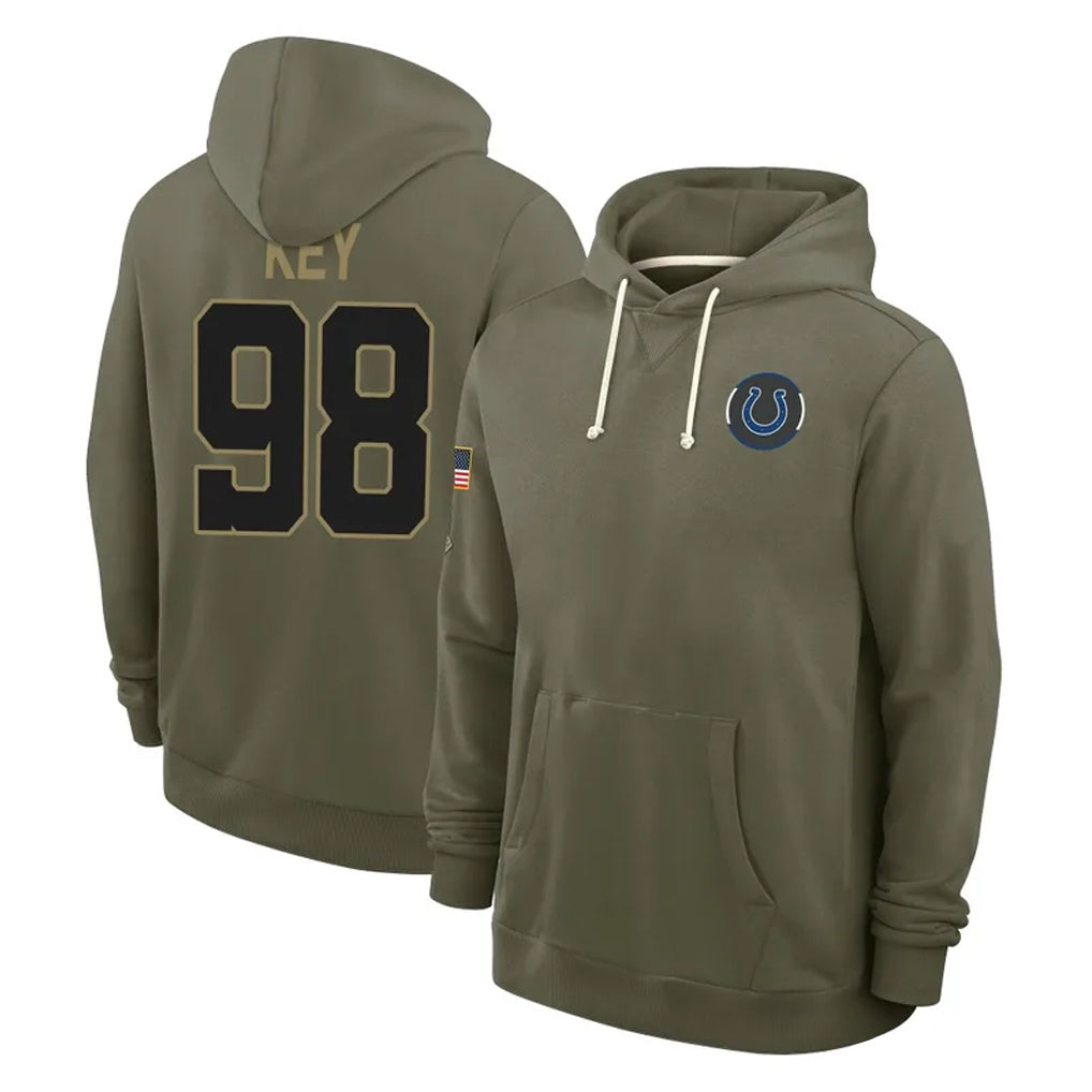 IN.Colts #98 Arden Key Player Olive Limited 2025 Salute To Service Hoodies Game Mdoa Stitched Jerseys