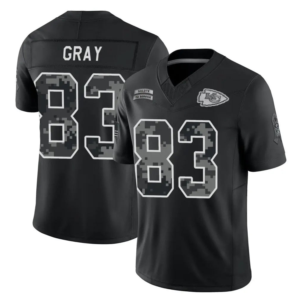 KC.Chiefs #83 Noah Gray Player Black Limited 2026 Salute to Service Home Game Stitched Jerseys