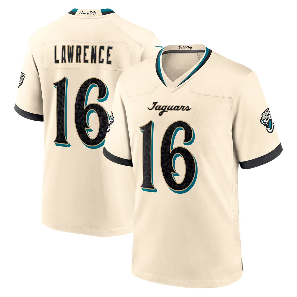 J.Jaguars #16 Trevor Lawrence Player Natural 2026 Rivalries Collection Game Mdoa Stitched Jerseys