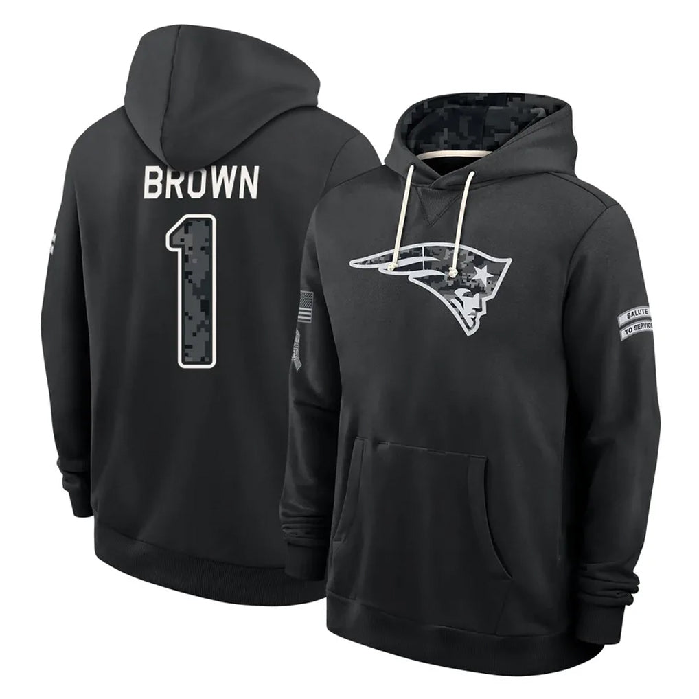 NE.Patriots #1 A.J. Brown Player 2026 Black Logo Pullover Hoodies Limited Game Mdoa Stitched Jerseys