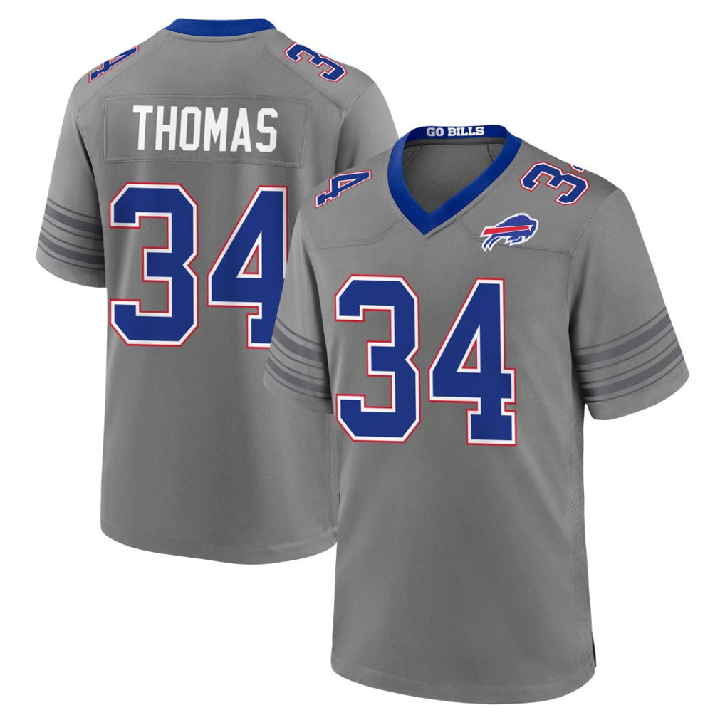 B.Bills #34 Thurman Thomas Player Gray Nickel City Home Game Mdoa Stitched Jerseys