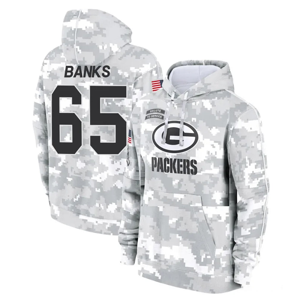 GB.Packers #65 Aaron Banks Player Arctic Camo Salute to Service Hoodies Limited Game Mdoa Stitched Jerseys